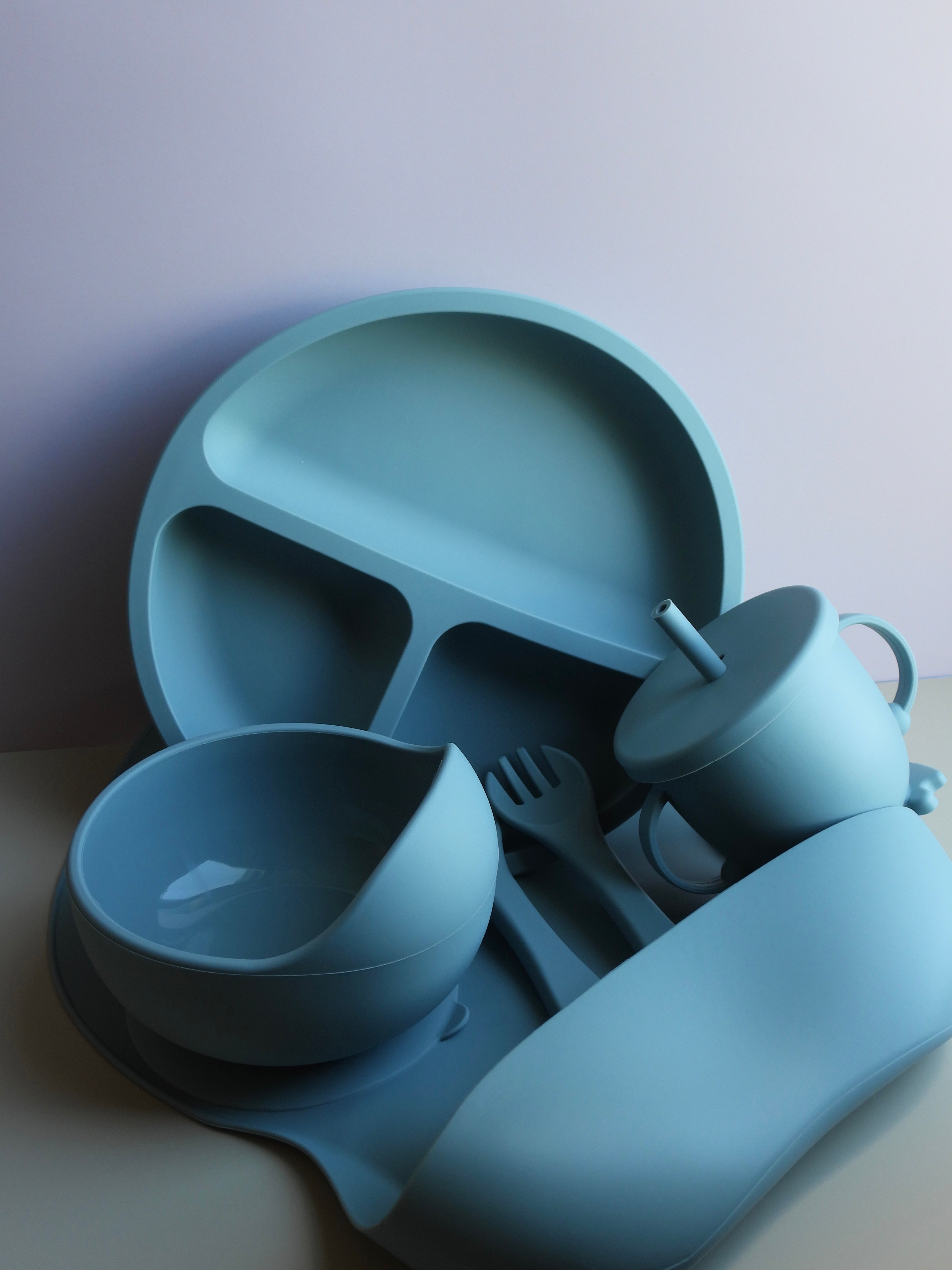 Silicone Baby Feeding Set - Round Plate With Suction