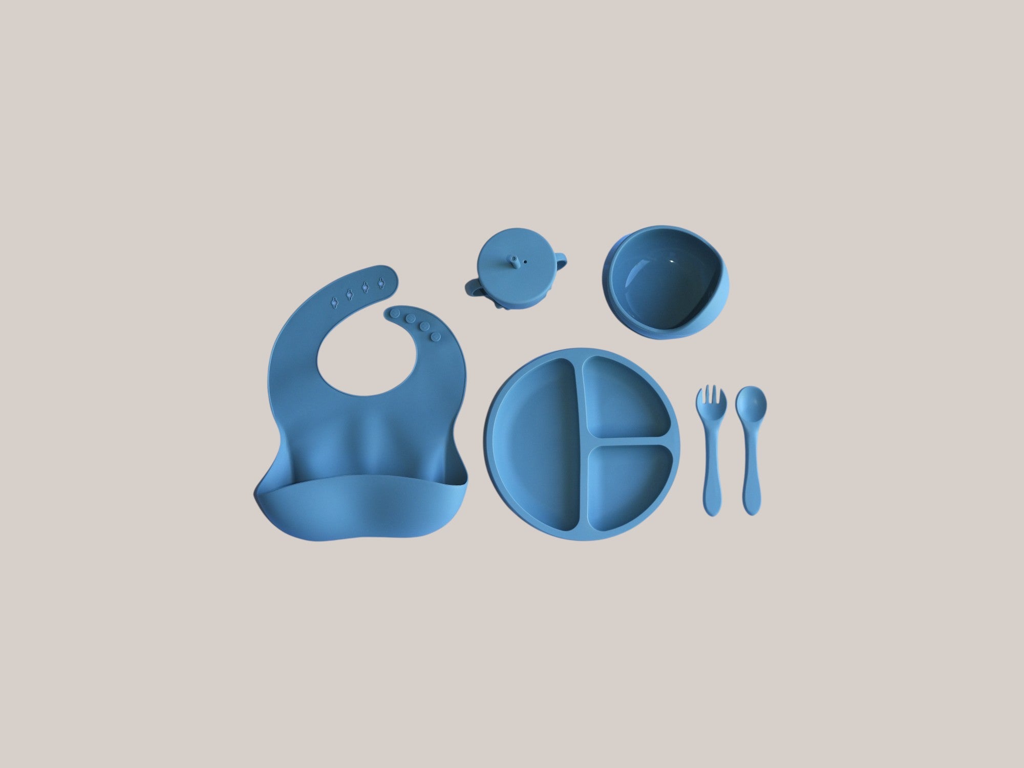 Silicone Baby Feeding Set - Round Plate With Suction