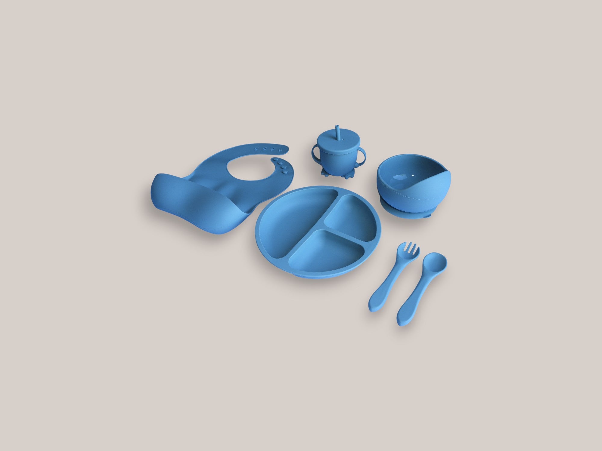 Silicone Baby Feeding Set - Round Plate With Suction